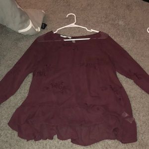 Maroon see through lace long sleeve